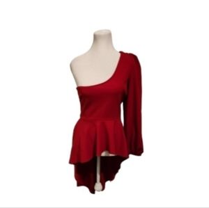 Red One Shoulder and One Sleeve Dress